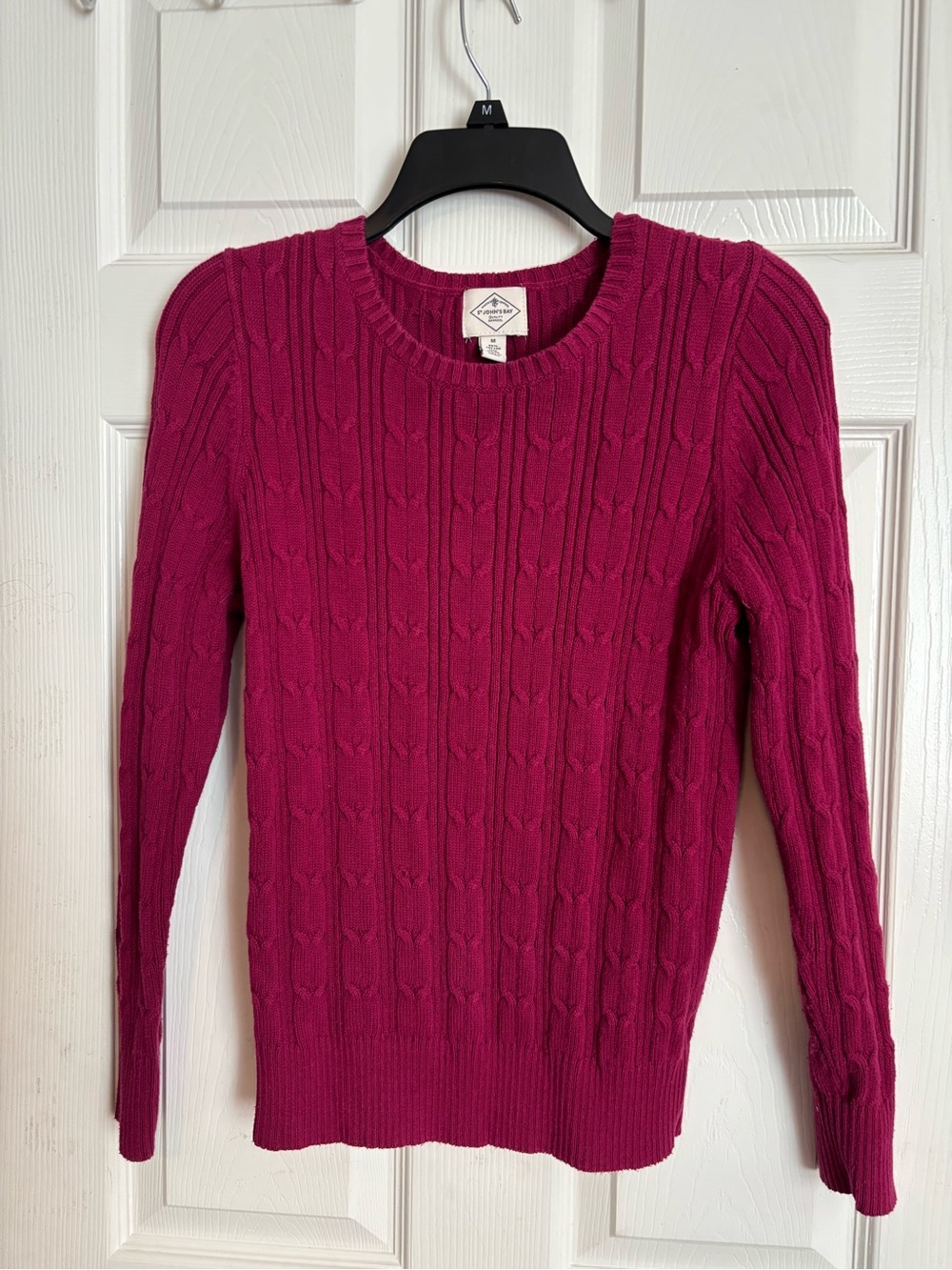 St. John's Bay Cable Knit Crewneck Sweater - Raspberry